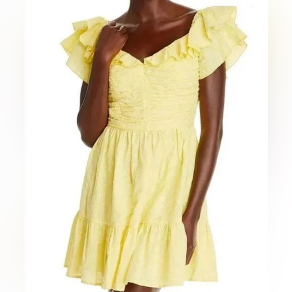 NWT MSRP $118 Yellow AQUA Eyelet Size XS Womens Cotton Short Mini Dress